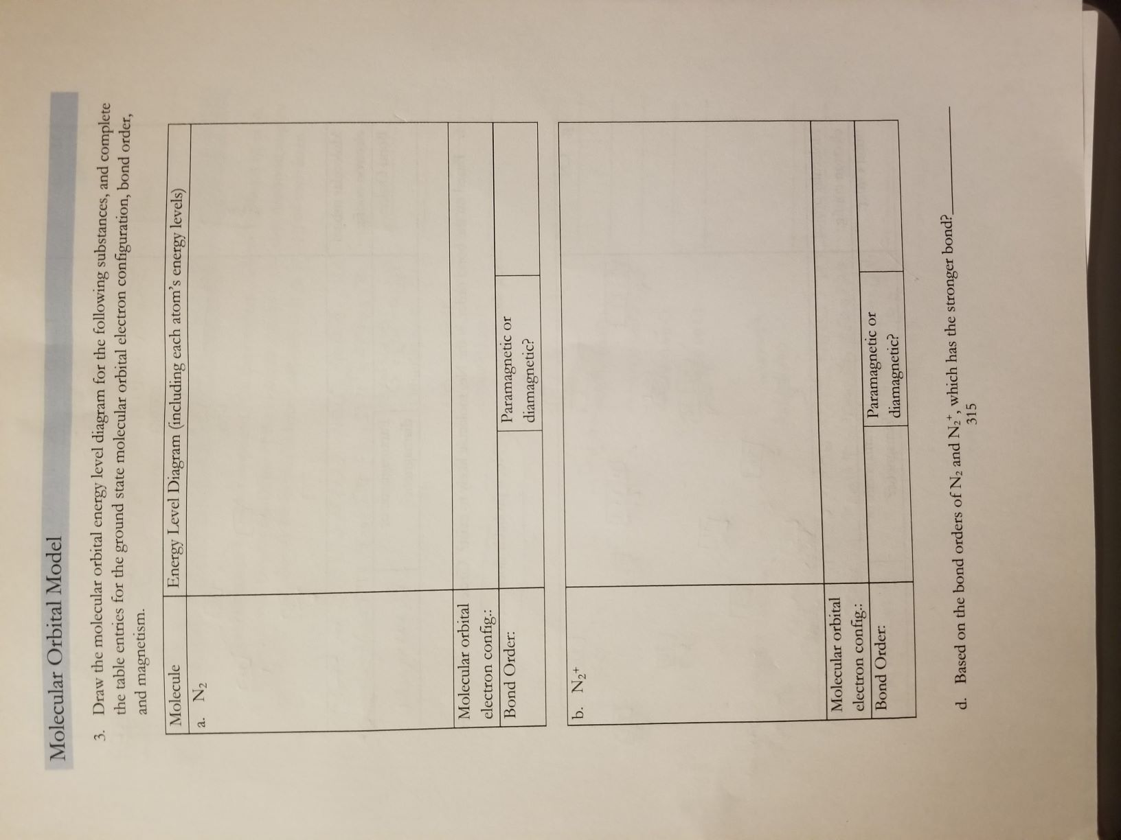 Molecular Orbital Model 3. Draw the molecular orbital | Chegg.com