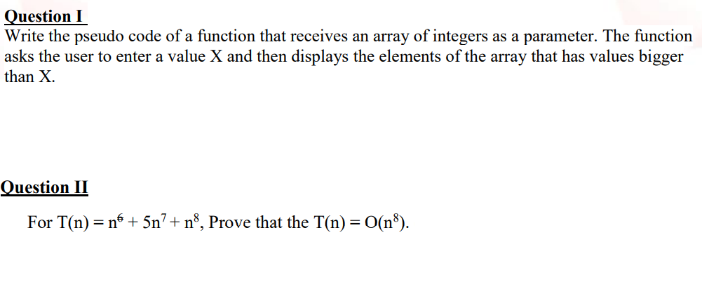 Solved Question I Write the pseudo code of a function that | Chegg.com