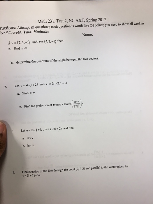 Solved Math 231, Test 2, NC A&T, Spring 2017 ive full | Chegg.com