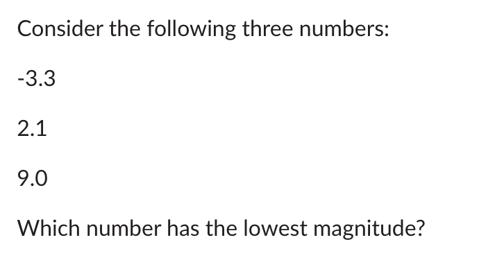 Solved Consider the following three numbers: −3.3 2.1 9.0 | Chegg.com