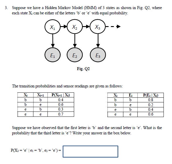 Solved 3. Suppose we have a Hidden Markov Model (HMM) of 3 | Chegg.com