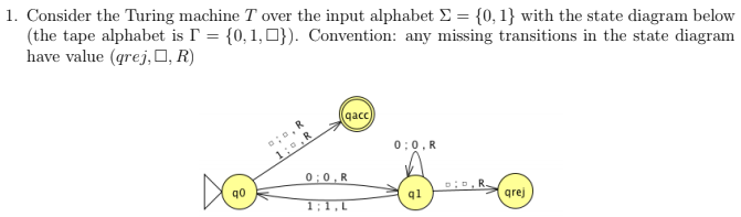 Solved 1. Consider the Turing machine T over the input | Chegg.com