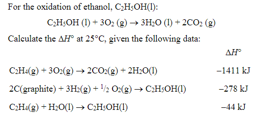 Solved For the oxidation of ethanol C2H5OH 1 C2H5OH 1