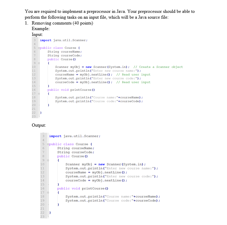 Output: Methods: public void createCourses() between | Chegg.com