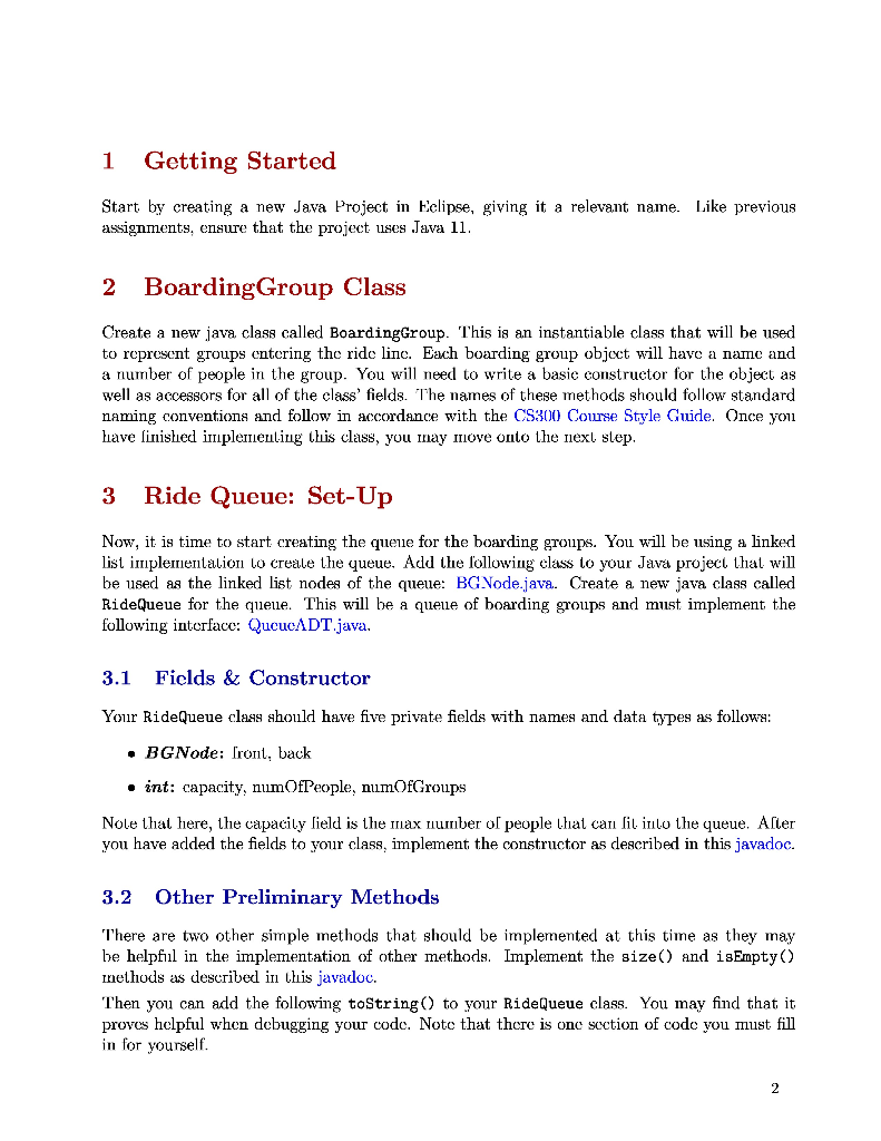 1 Getting Started Start by creating a new Java | Chegg.com