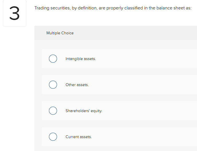 Solved Trading securities, by definition, are properly | Chegg.com