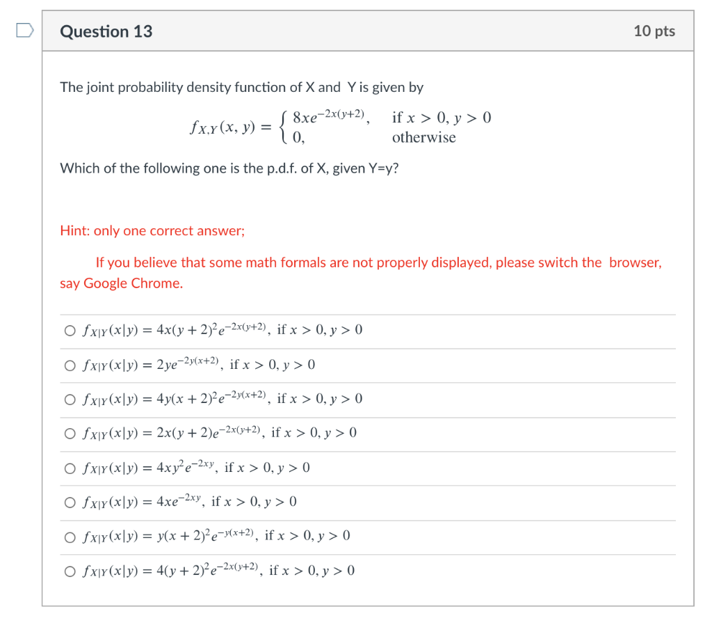 Solved Question 13 10 Pts The Joint Probability Density Chegg Com