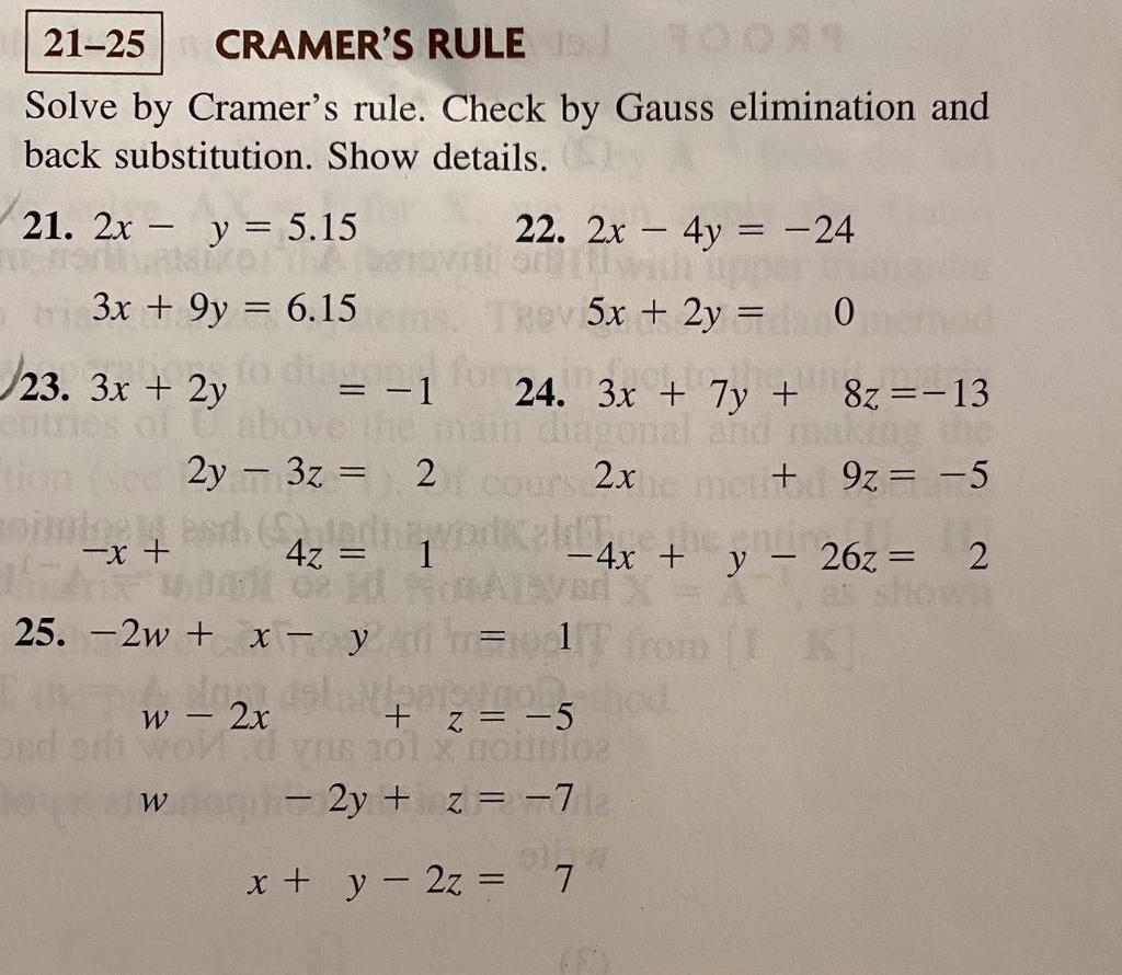 Solved Solve by Cramer's rule. Check by Gauss elimination