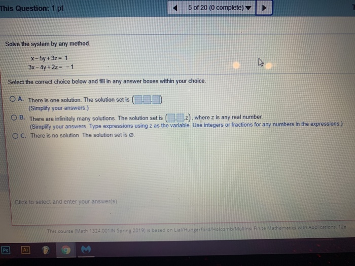 Solved This Question: 1 pt 5 of 20 (0 complete) Solve the | Chegg.com