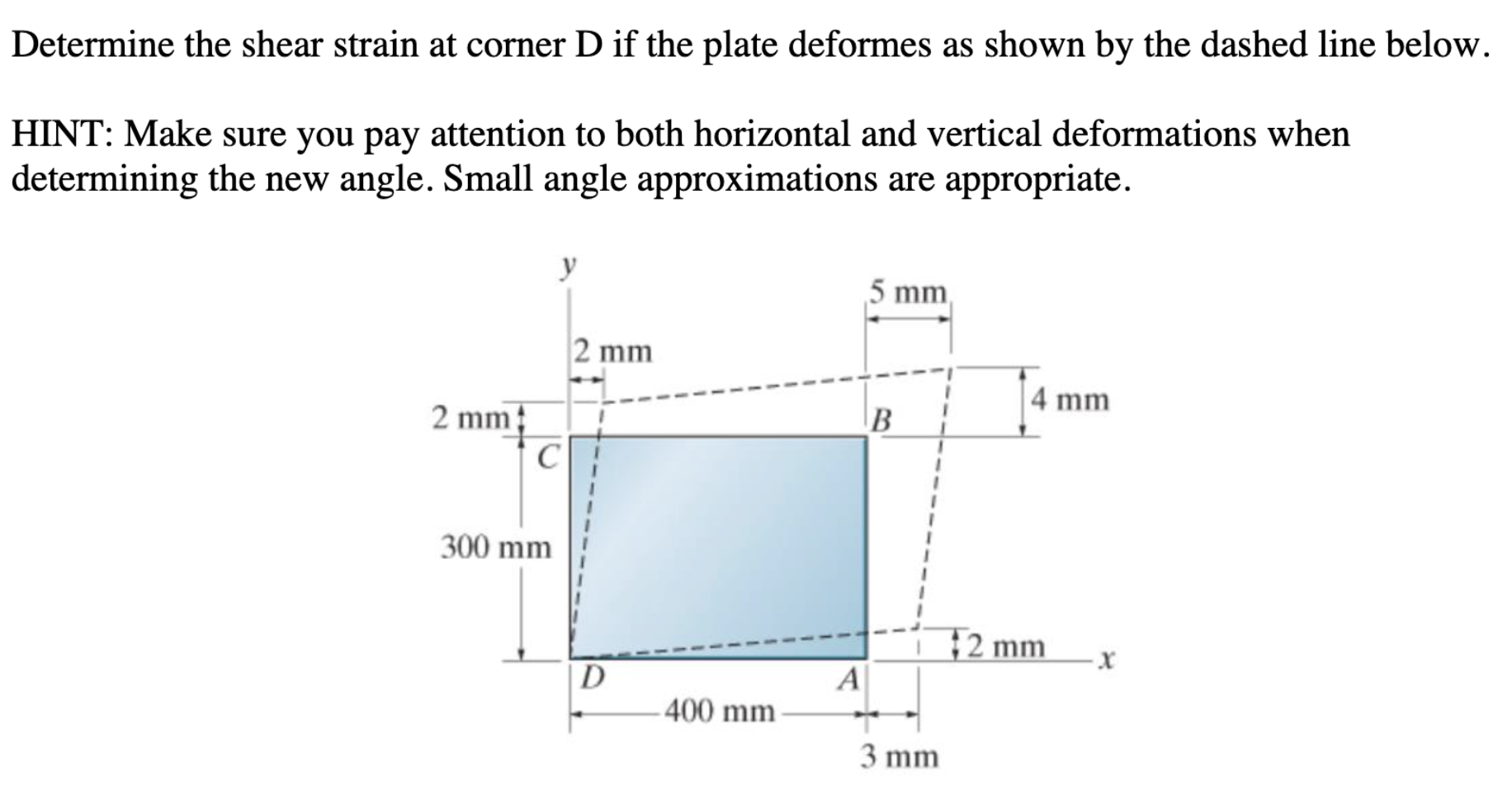 Solved Determine the shear strain at corner D if the plate | Chegg.com