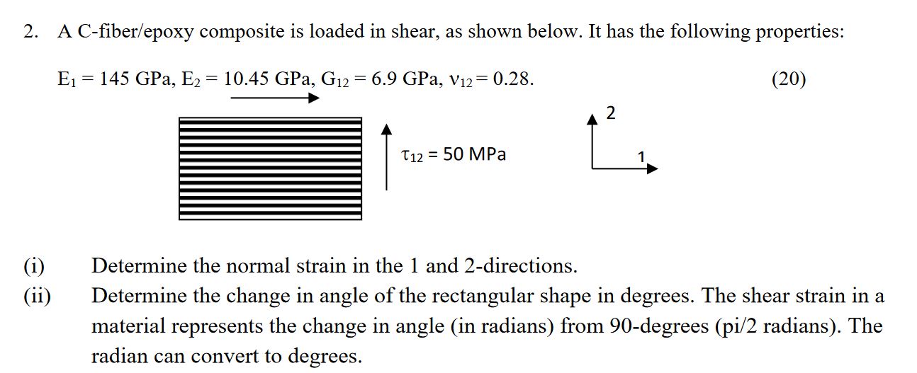 Solved (i) ﻿Determine the normal strain in the 1 ﻿and | Chegg.com