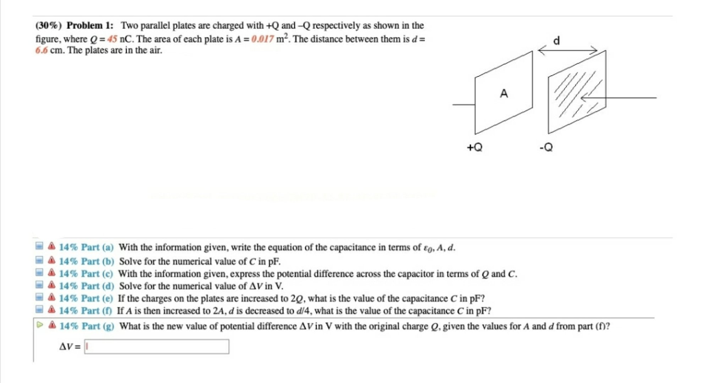 Solved (30%) Problem 1: Two parallel plates are charged with | Chegg.com