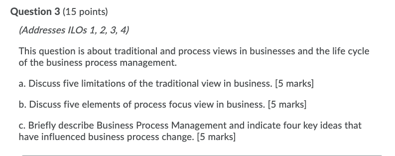 Solved Question 3 (15 points) (Addresses ILOS 1, 2, 3, 4) | Chegg.com