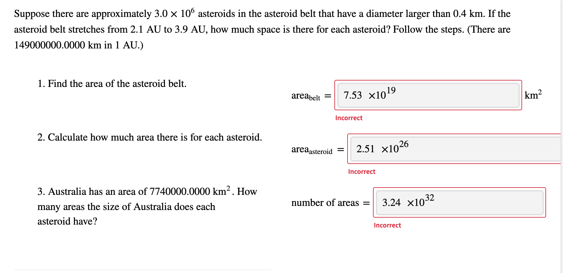 Solved Suppose there are approximately 3.0 x 106 asteroids | Chegg.com