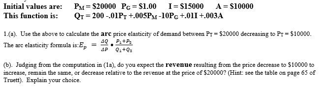 Solved Initial values are: PM=$20000PG=$1.00I=$15000 | Chegg.com