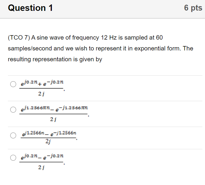 Solved (TCO 7) A sine wave of frequency 12 Hz is sampled at | Chegg.com