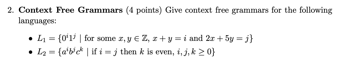 Solved 2. Context Free Grammars (4 points) Give context free | Chegg.com