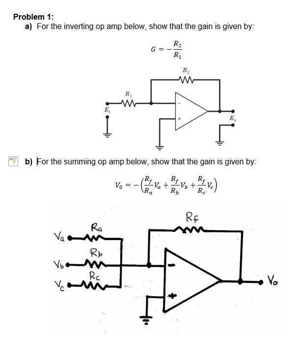 Solved Problem 1: a) For the inverting op amp below, show | Chegg.com