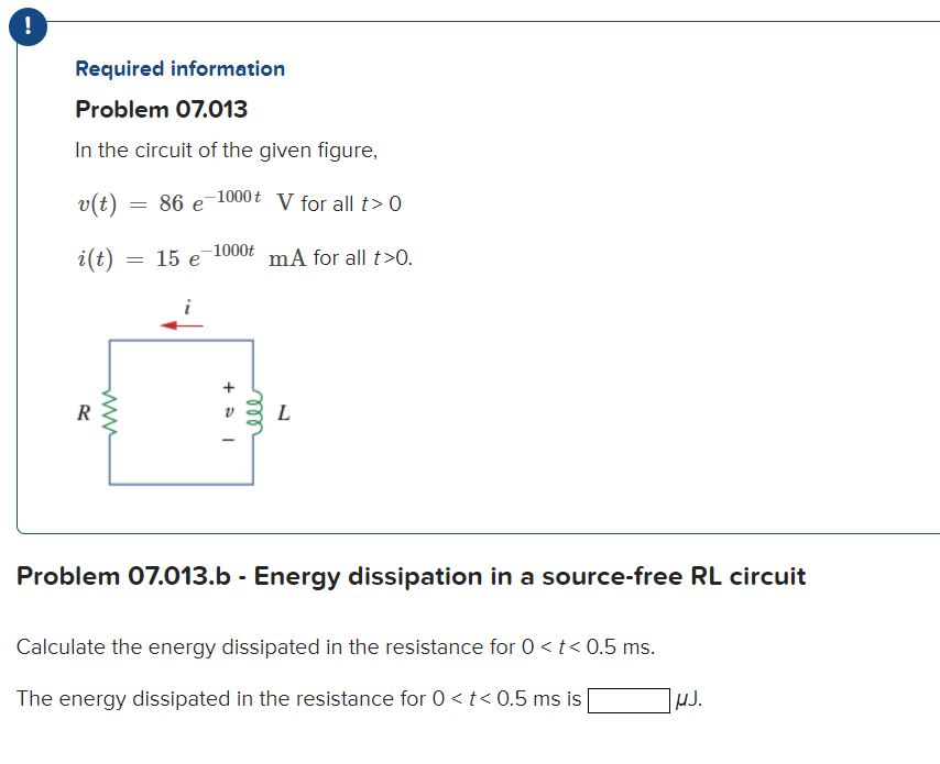 Solved In The Circuit Of The Given Figure, V(t)=86e−1000t V | Chegg.com