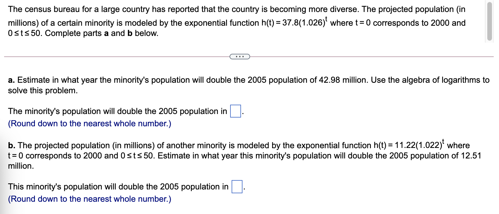 Solved The Census Bureau For A Large Country Has Reported | Chegg.com