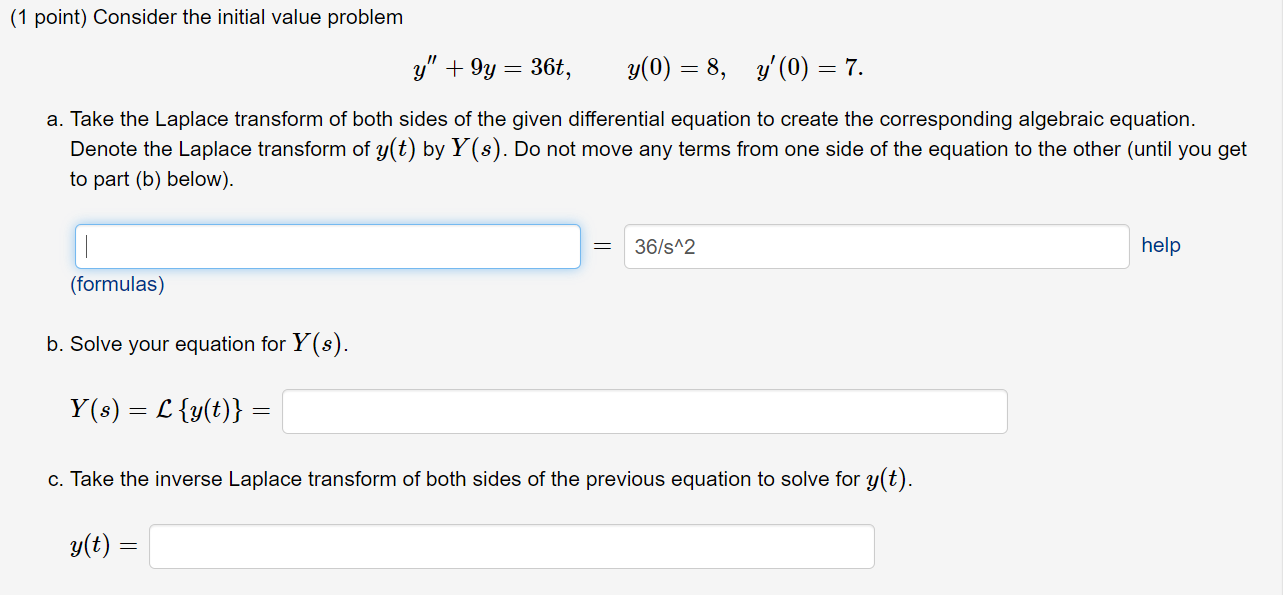 Solved 1 Point Consider The Initial Value Problem Y 9y