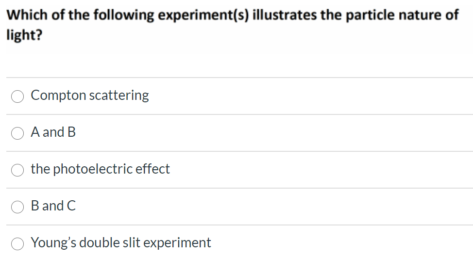 Solved Which of the following experiment(s) illustrates the | Chegg.com