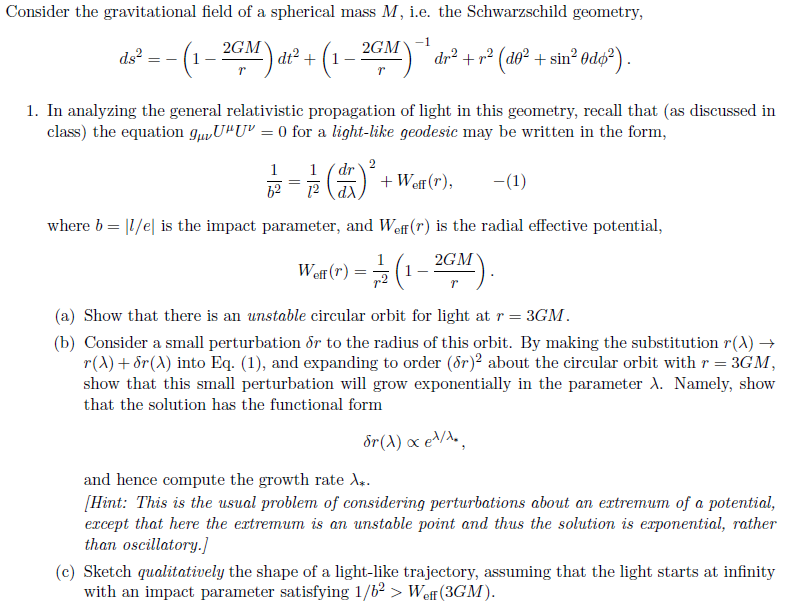 Consider the gravitational field of a spherical mass | Chegg.com