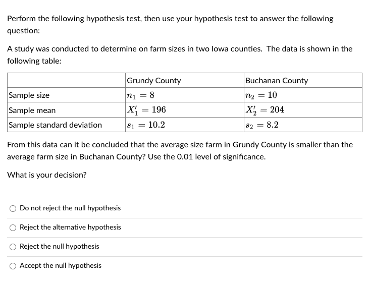 hypothesis test you use