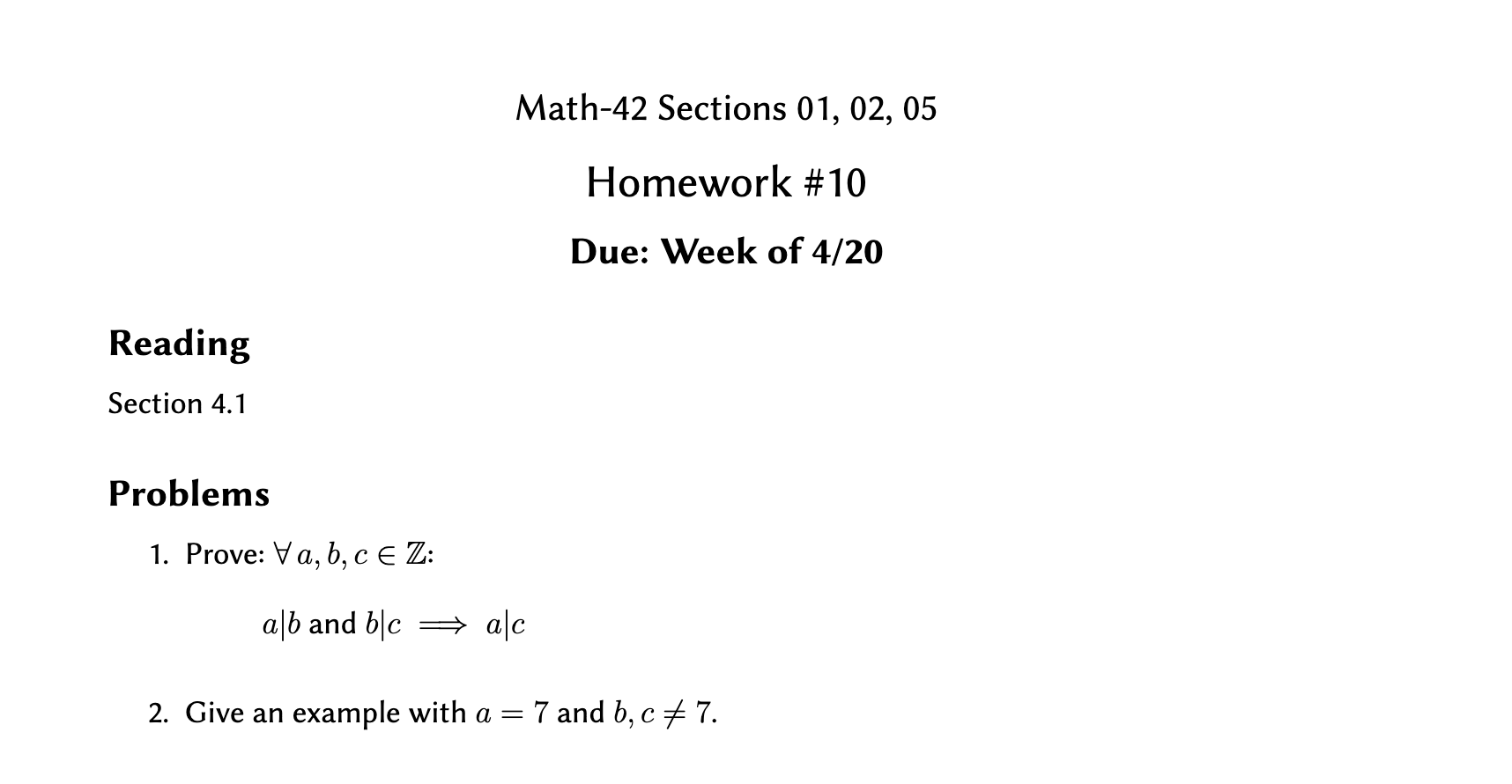 Solved Math-42 Sections 01, 02, 05 Homework #10 Due: Week of | Chegg.com