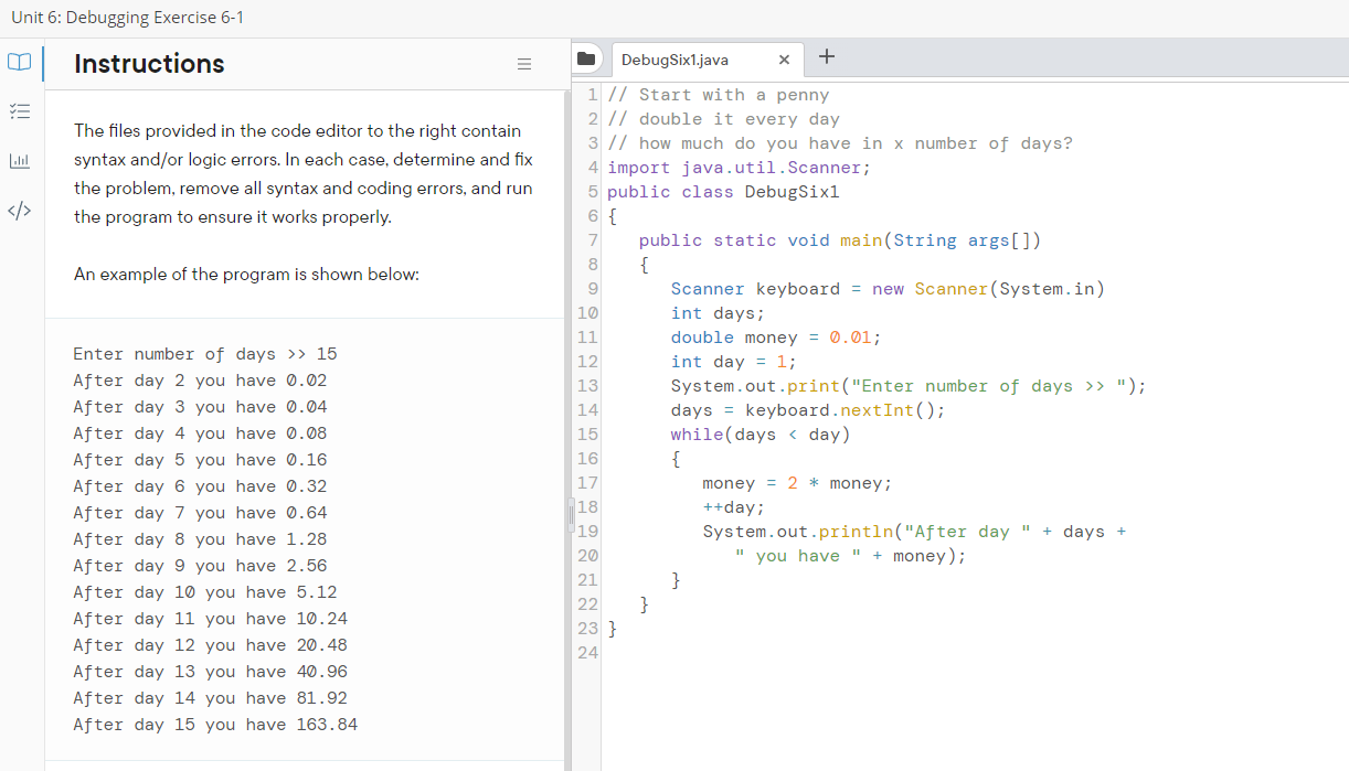 Solved Unit 6: Debugging Exercise 6-1 | Chegg.com