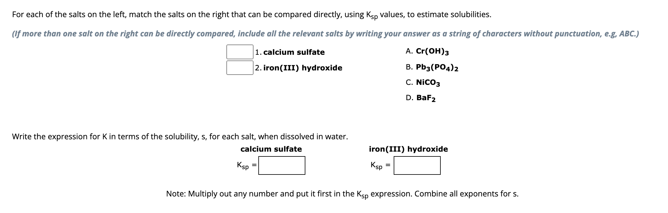 Solved For each of the salts on the left, match the salts on | Chegg.com