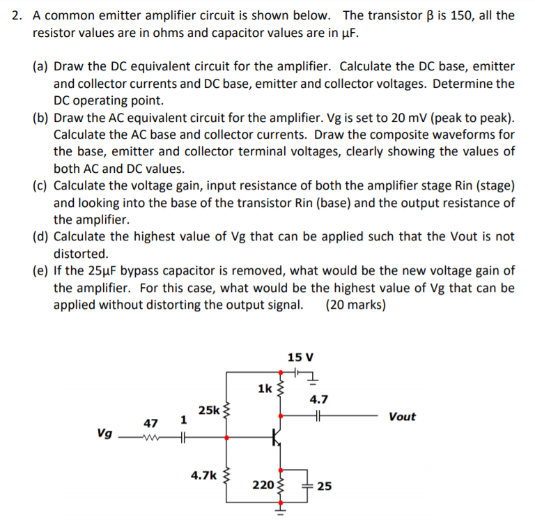 Solved 2. A common emitter amplifier circuit is shown below. | Chegg.com
