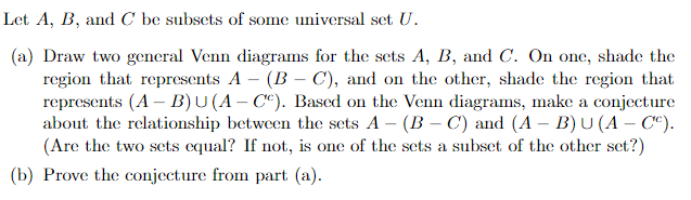 Solved Let A,B, And C Be Subsets Of Some Universal Set U. | Chegg.com