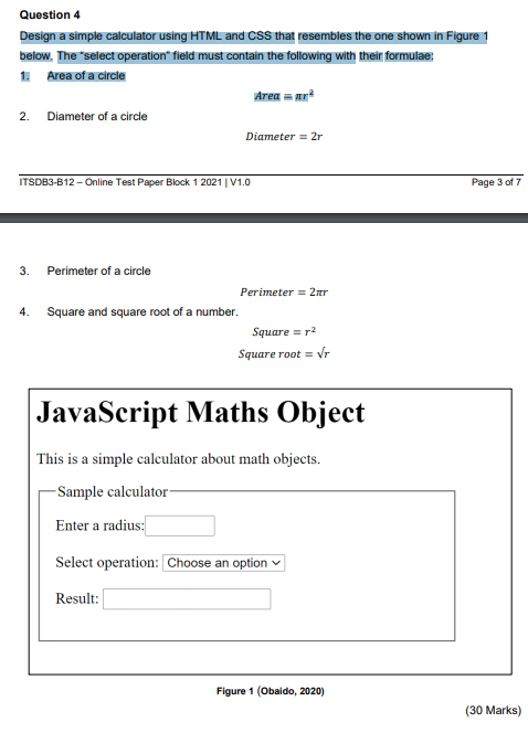 Simple online calculator using HTML and Javascript