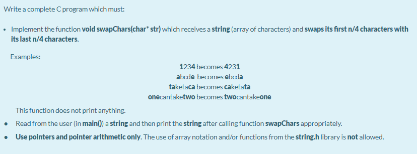 Solved Write a complete C program which must: • Implement | Chegg.com