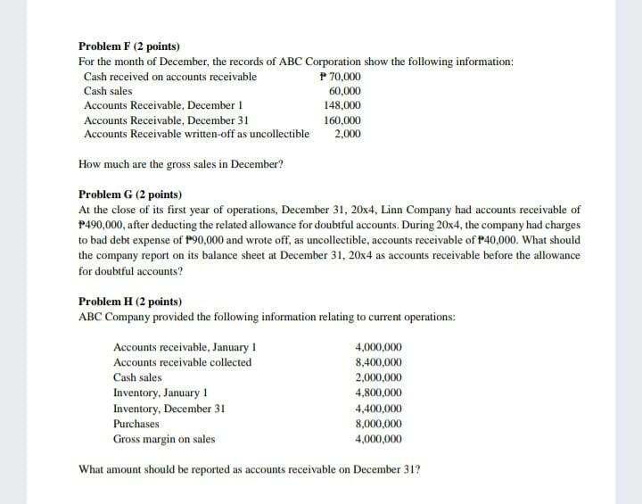 Solved Problem F (2 points) For the month of December, the | Chegg.com