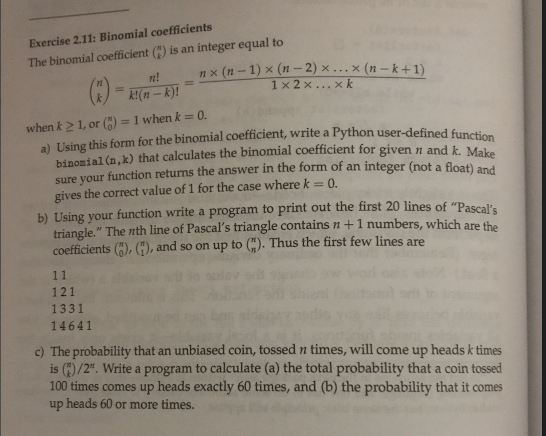 Solved Exercise 2 11 Binomial Coefficients The Binomial Chegg Com