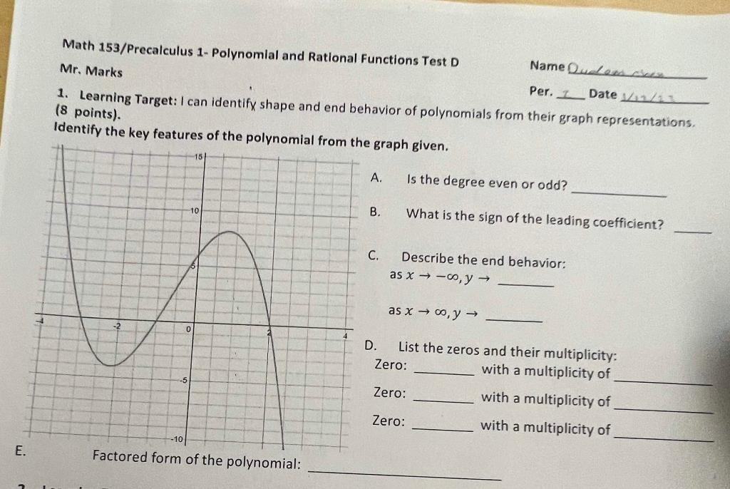 Solved Math 153/Precalculus 1- Polynomial And Rational | Chegg.com