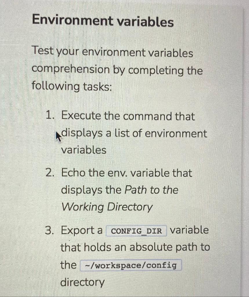 Solved Environment variables Test your environment variables | Chegg.com