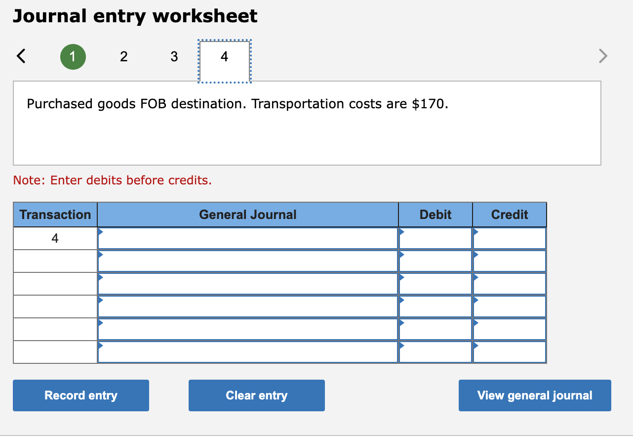 Solved Journal entry worksheet Sold goods FOB shipping | Chegg.com