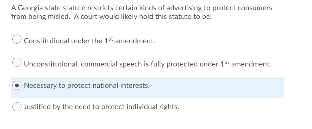 Solved A Georgia State Statute Restricts Certain Kinds Of | Chegg.com