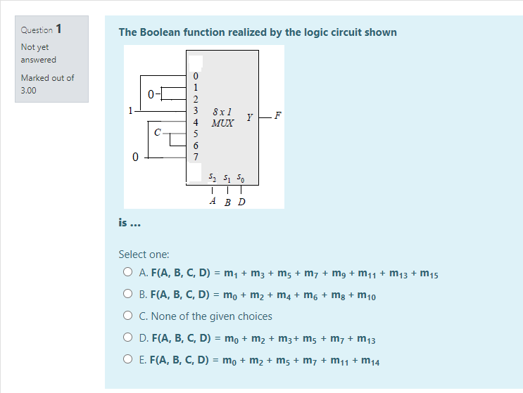 Solved Question 1 The Boolean function realized by the logic | Chegg.com