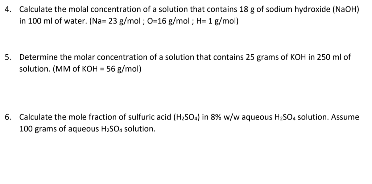 Solved 4. Calculate the molal concentration of a solution | Chegg.com