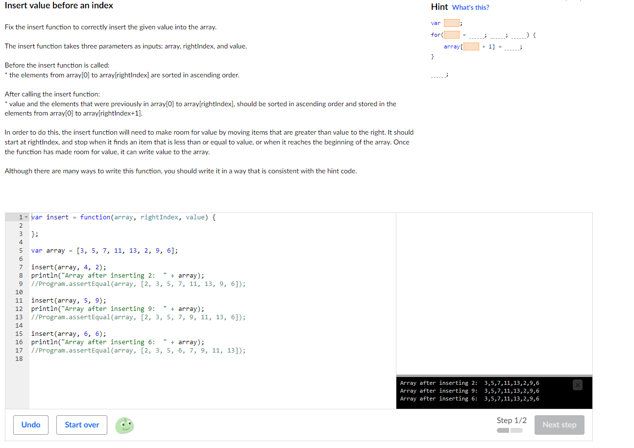 Solved Insert value before an index Hint What's this? var : | Chegg.com