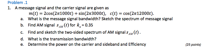 Solved Problem .1 1. A message signal and the carrier signal | Chegg.com