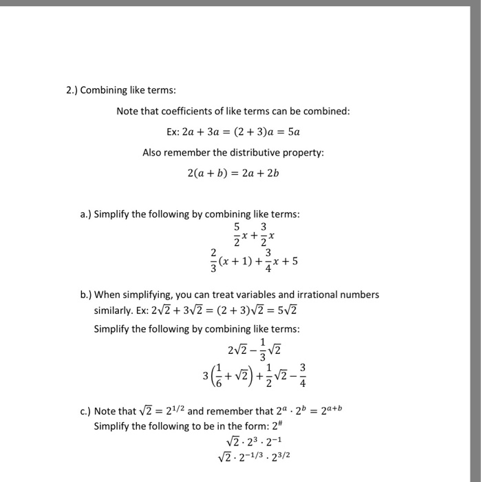 Solved 2.) Combining like terms Note that coefficients of | Chegg.com