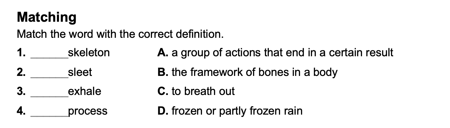 Solved Matching Match the word with the correct definition. | Chegg.com