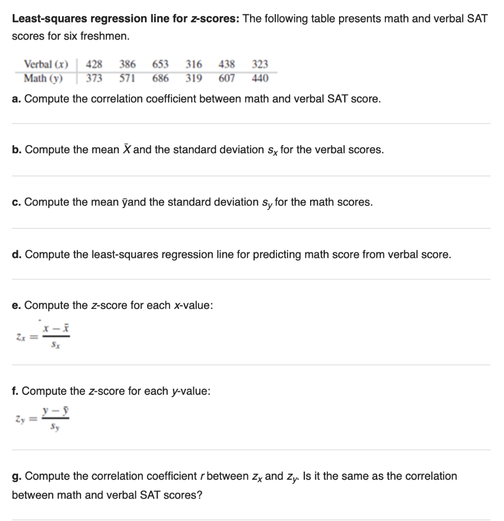 y Solved Least-squares regression line for z-scores: The