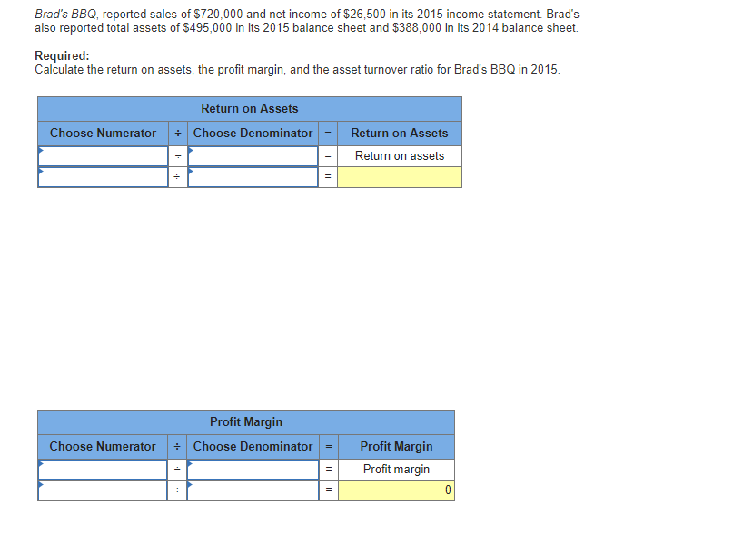 Solved Brad's BBQ, reported sales of 720,000 and net