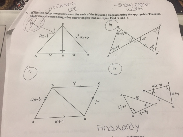 Solved Write the congruence statement for each of the | Chegg.com